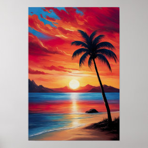 Poster Crimson Evening by Beach