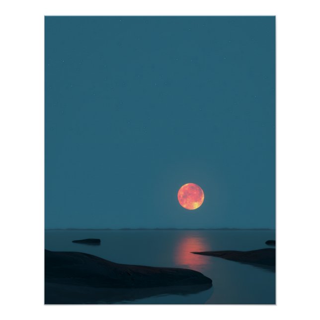 Póster Crimson Full Moon Over Calm Waters (Frente)