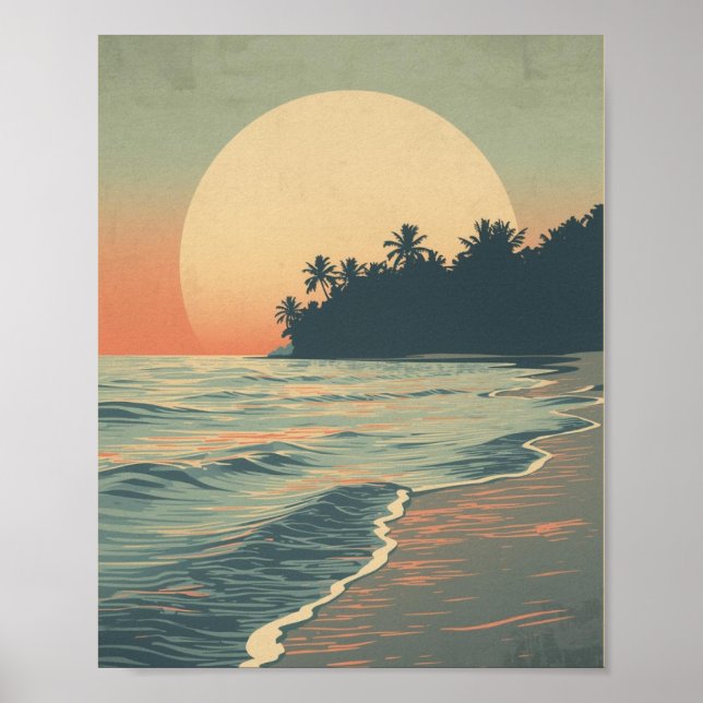 Poster Crimson Horizon: Serene Sea Sunset (Frente)