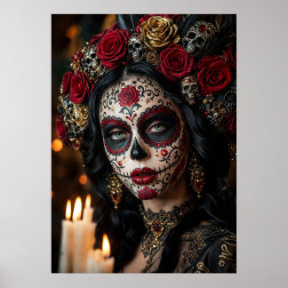 Poster Crimson Rose Calavera – Dia de Finados Elegante
