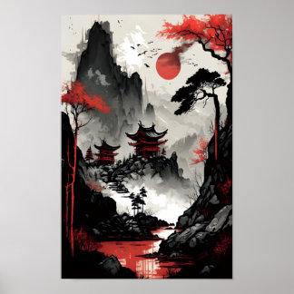 Poster Crimson Sun Over Forbidden Peaks