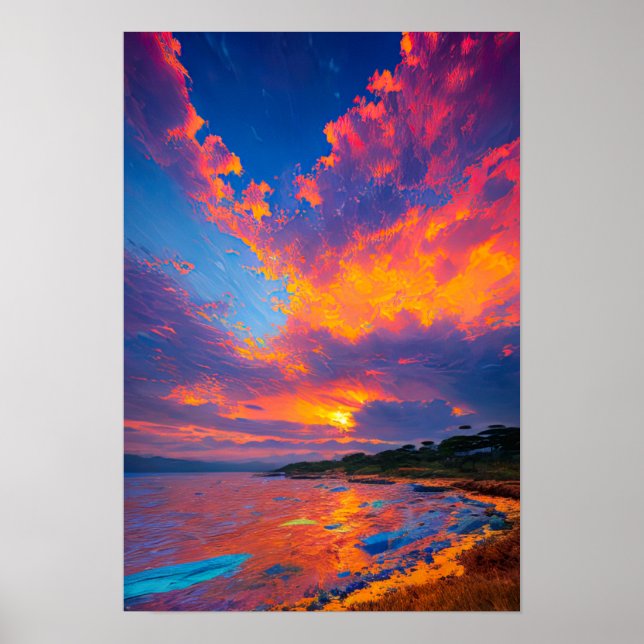 Poster Crimson Sunset Refletindo no lago (Frente)