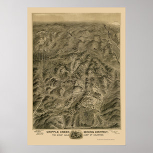 Póster Cripple Creek, CO Panoramic Map - 1895