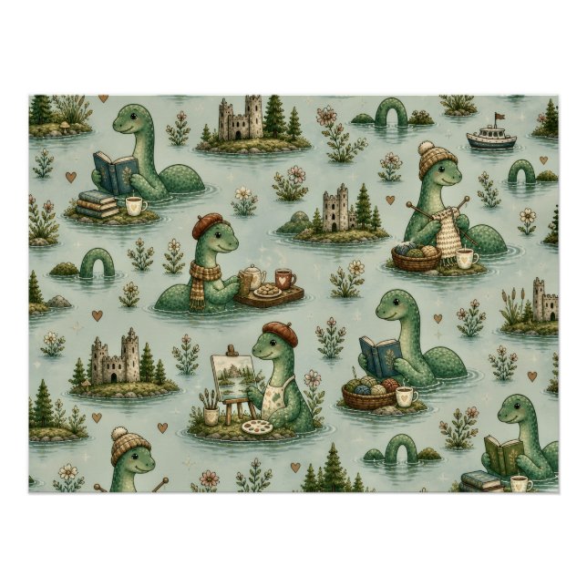 Póster Criptídeos Aconchegantes Nessie Monstro do Lago Ne (Frente)