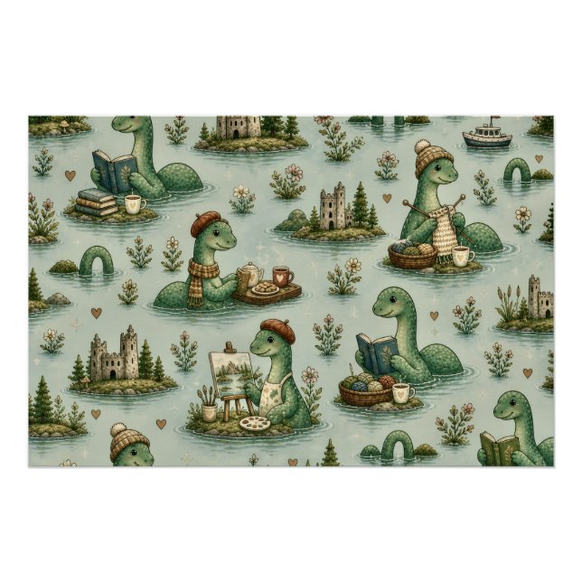 Póster Críptidos Aconchegantes Nessie Monstro do Lago Nes (Frente)