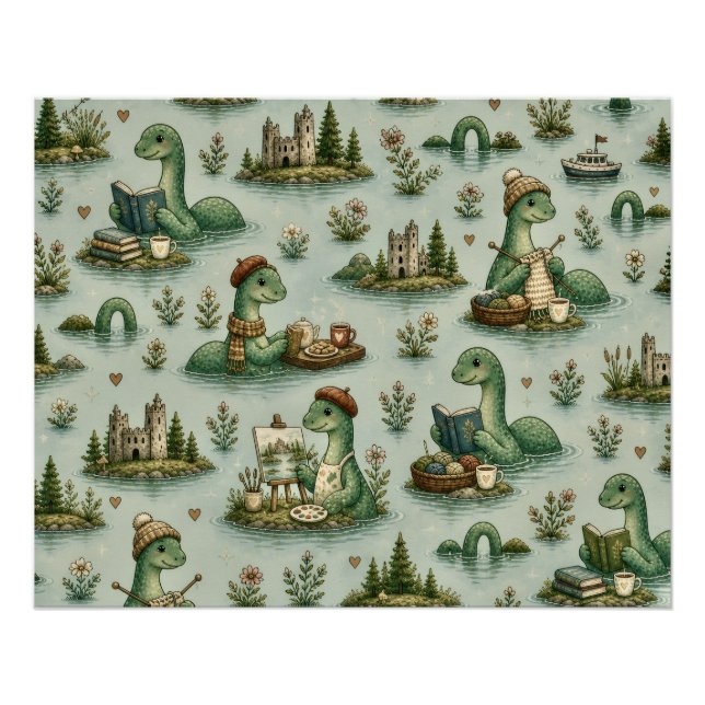 Póster Críptidos Aconchegantes Nessie Monstro do Lago Nes (Frente)
