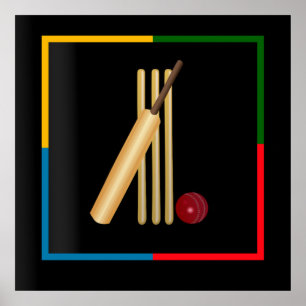 Poster Críquete, wicket, bastão e bola,
