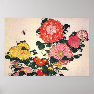 Póster Crisântemo e tabanídeo, Katsushika Hokusai