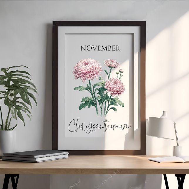 Póster Crisântemo Floral do Mês de Nascimento de Novembro (Criador carregado)