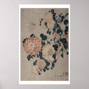 Póster Crisântemos (woodblock da cor)