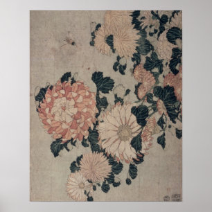 Póster Crisântemos (woodblock da cor)