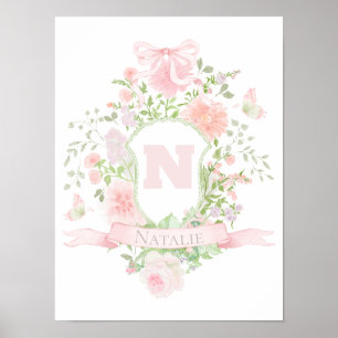 Poster crista de flores cor-de-rosa nome inicial menina b
