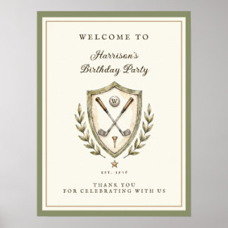 Poster Crista de Golfe Vintage Bem-vindo Aniversário Apos