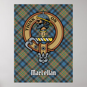 Poster Crista do Clã MacLellan sobre Tartan Antigo