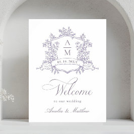 Poster Crista Floral Clássica Casamento Lavanda Bem-vindo