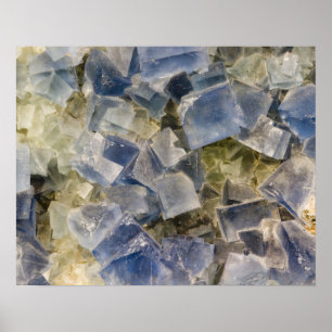 Poster Cristais azuis da fluorite na matriz