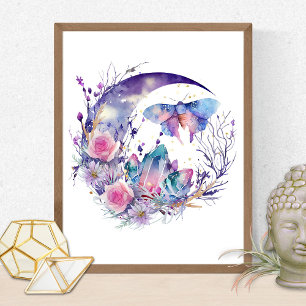 Poster Cristais de Borboleta Flores de Lua Crescente Espi