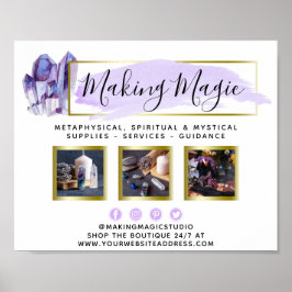 Poster Cristais de Cores Aquáticas e Logotipo Geométrico