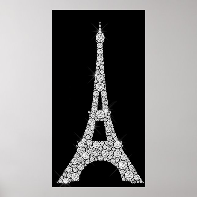 Póster Cristais de Swarovski Brancos Negra Torre Eiffel P (Frente)