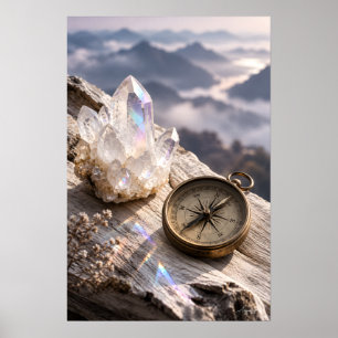 Poster Cristal de Quartzo e Bússola de Latão Etéreo Parad