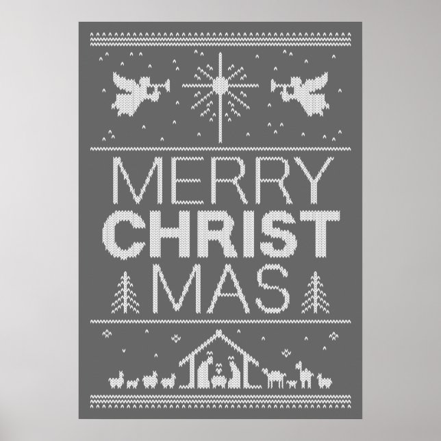 Póster Cristo Cristão Religioso do Suéter de Natal Feio (Frente)
