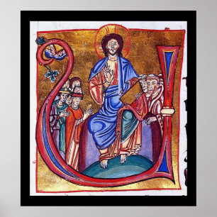Póster Cristo de Arte Religiosa Cristã Medieval Enthrona
