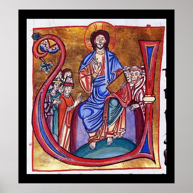 Póster Cristo de Arte Religiosa Cristã Medieval Enthronad (Frente)