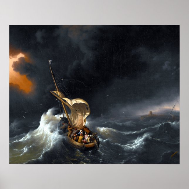 Poster Cristo de Ludolf Backhuysen na tempestade no mar (Frente)