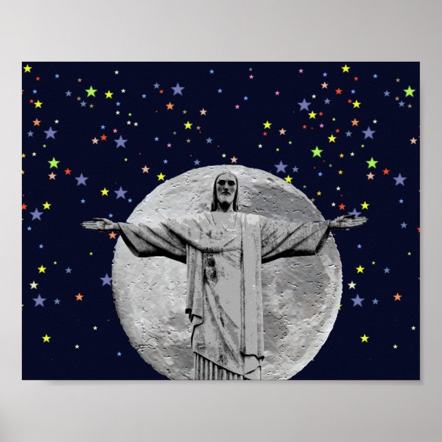 Póster Cristo do Redentor, Lua e estrelas (Frente)