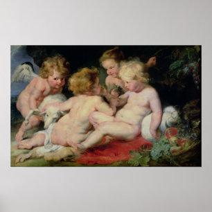 Póster Cristo infantil com John The Baptist e dois