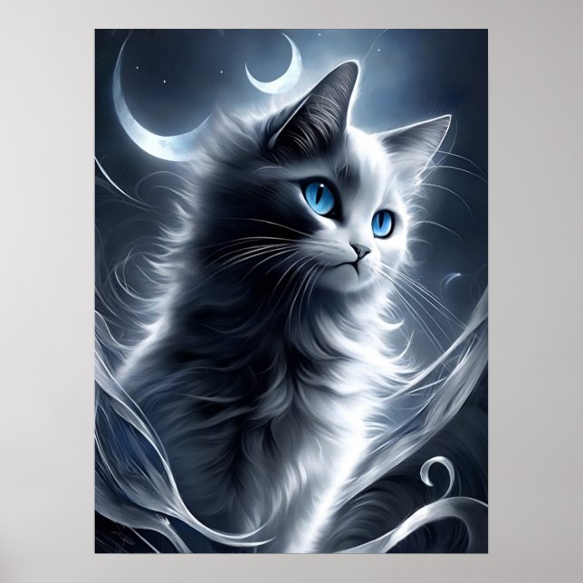 Poster Cristóvão Místico Preto e Branco | Gato cúmulo (Frente)