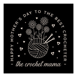 Póster Crochet mãe tricotando dia de as mães preto-e-vírg