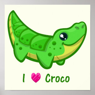 Póster Crocodilo bonito ama desenho animado kawaii bebê