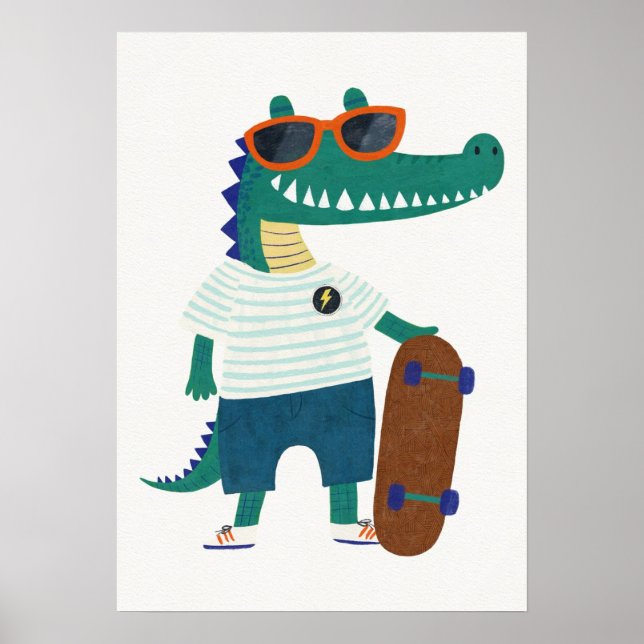 Poster Crocodilo com Skate e Óculos de Sol (Frente)