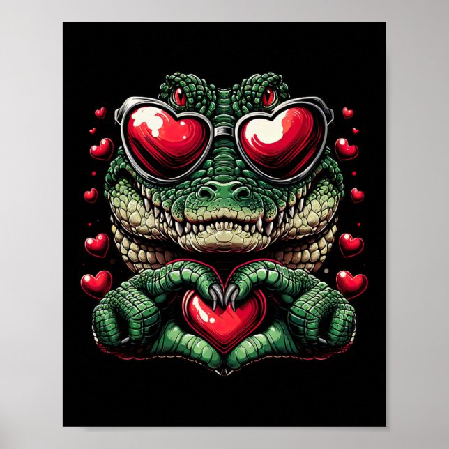 Poster Crocodilo de mão de sinal de coração Homens Mulher (Frente)