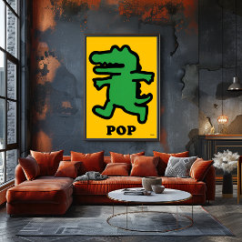 Poster Crocodilo de pop Art - Verde sobre Silhueta Amarel