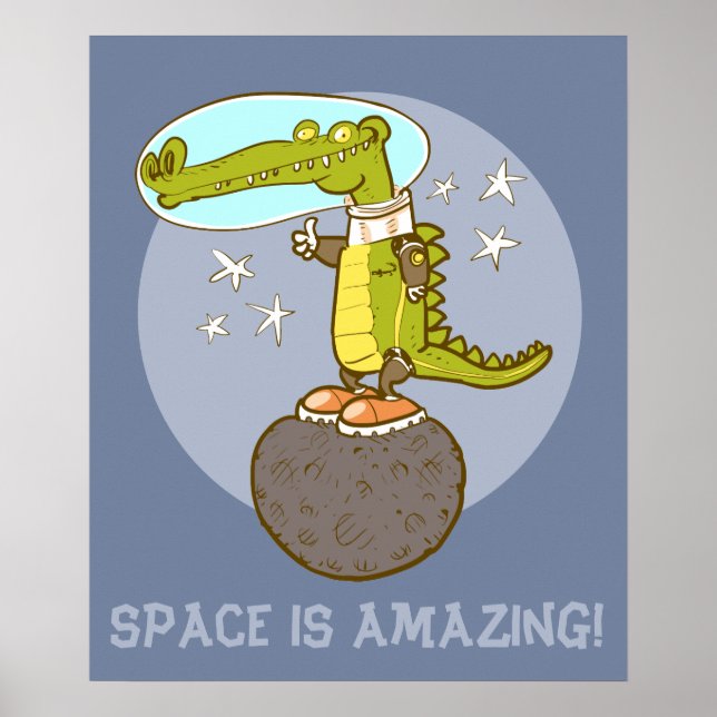 Poster crocodilo engraçado em desenho animado espacial (Frente)