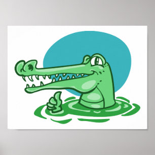 Póster crocodilo engraçado mostrado em desenho animado