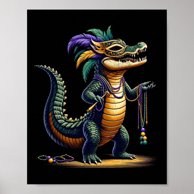 Poster Crocodilo Mardi Gras Funny Crocodilo Mardi Gras (Frente)