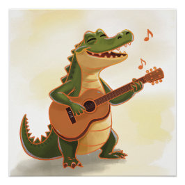 Póster Crocodilo Rockeando com Guitarra – Divertido Anima