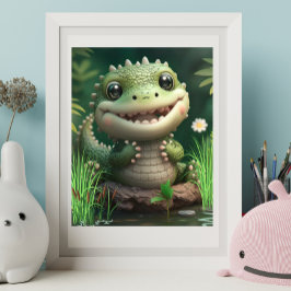 Poster Crocodilo Whimsical Bonito sorrindo perto da Arte 