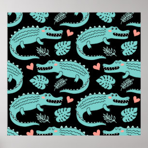 Poster Crocodilos de animação, um padrão perfeito.