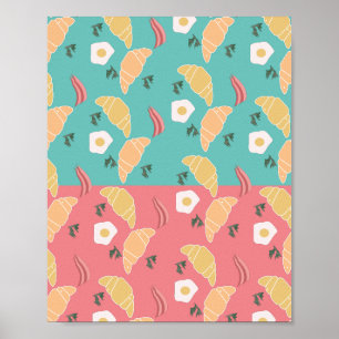 Poster Croissant de Café da Manhã com Ovo Frito Arte Pop 