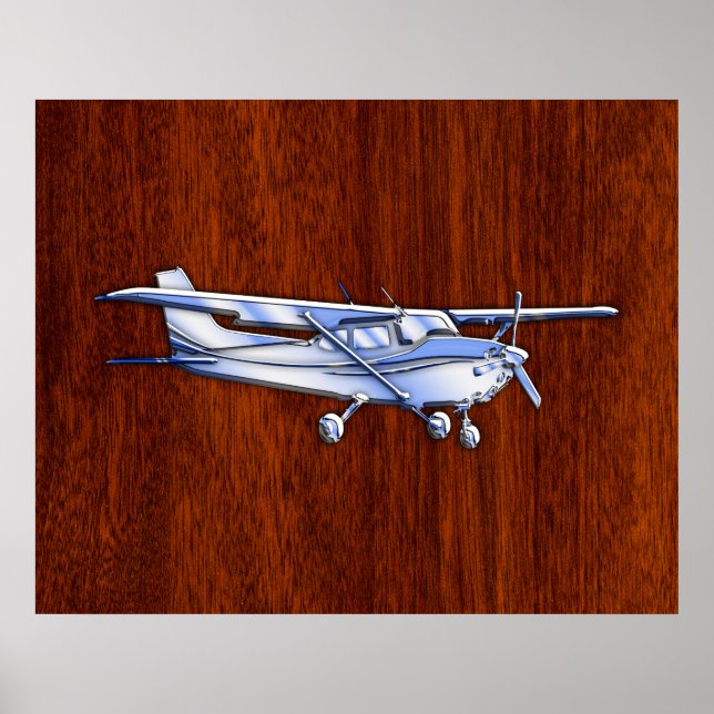 Póster Cromo Clássico de Aeronave como Cessna em Mahogany (Frente)