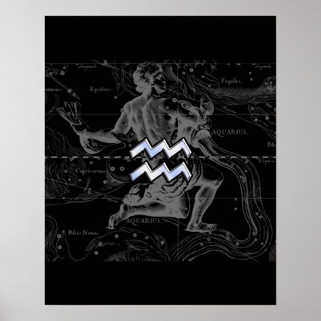 Póster Cromo como Aquarius Zodiac Sinal em Hevélio (Frente)