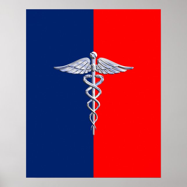 Póster Cromo Como Caduceus Símbolo Médico Decência da Lig (Frente)