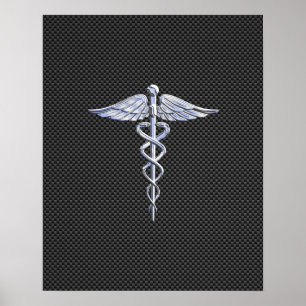 Poster Cromo Como Caduceus Símbolo Médico Fibra de Carbon