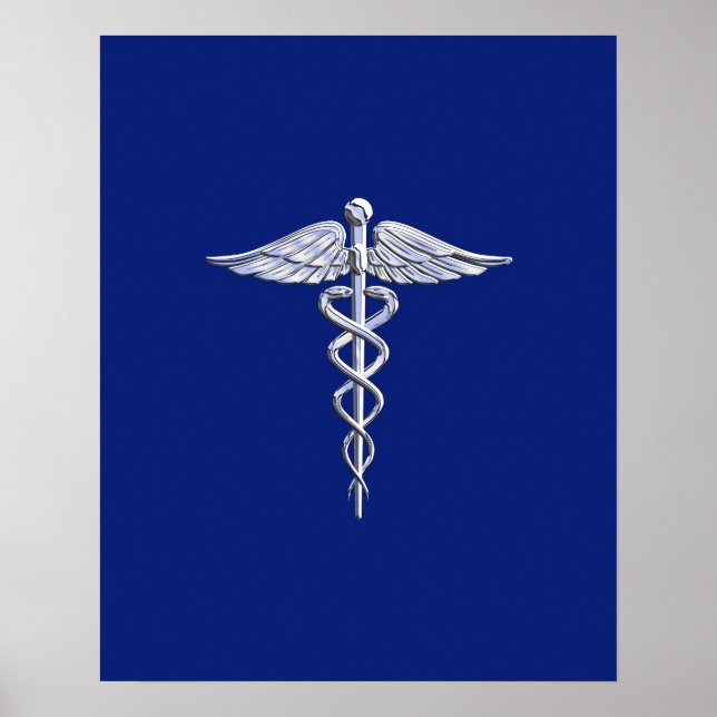 Poster Cromo Como Caduceus Símbolo Médico Marinho Deco Az (Frente)