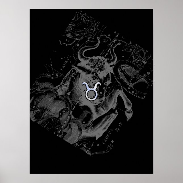 Póster Cromo como Taurus Zodiac Sinal em Hevelius Black (Frente)