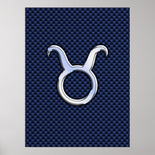 Póster Cromo Como Taurus Zodíaco - Sinal Azul Carbono Im